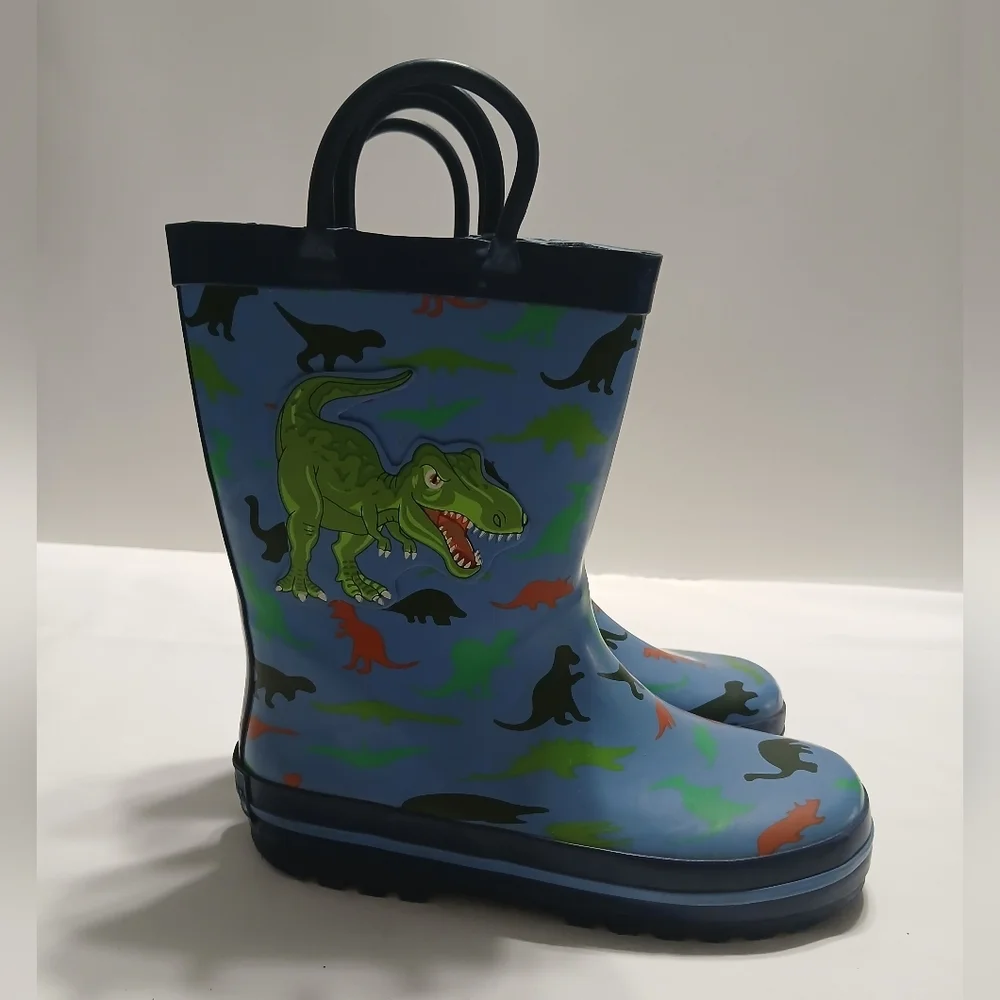Kids Dinosaur Rain Boots -‎ Blue and Green